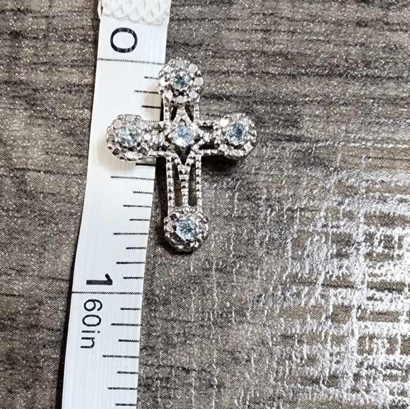 Blue Topaz Cross, Sterling Silver Sky Blue Topaz Dainty Religious Cross - Picture 8 of 9